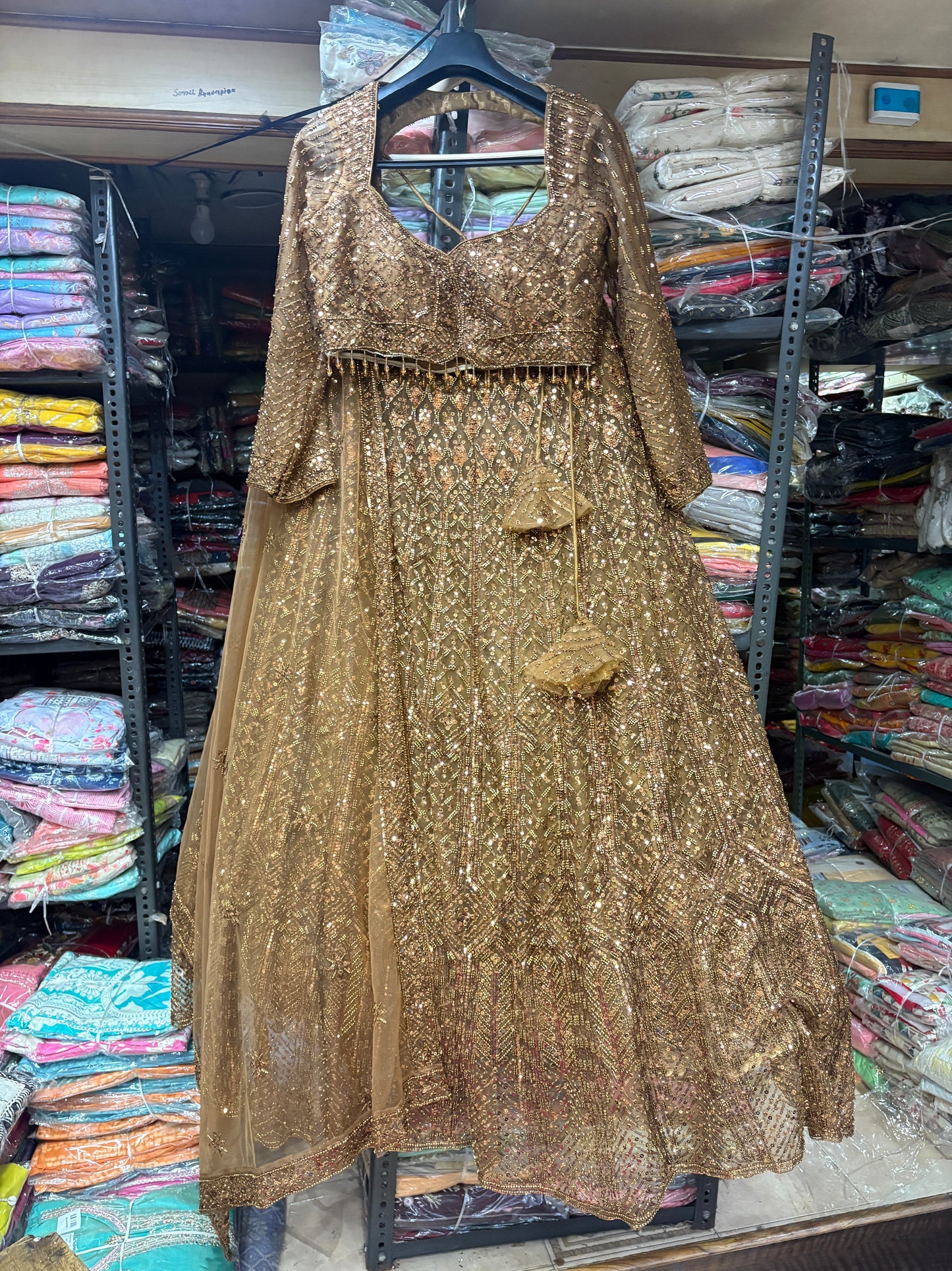 Stunning golden on golden Monotone Crop top Lehenga