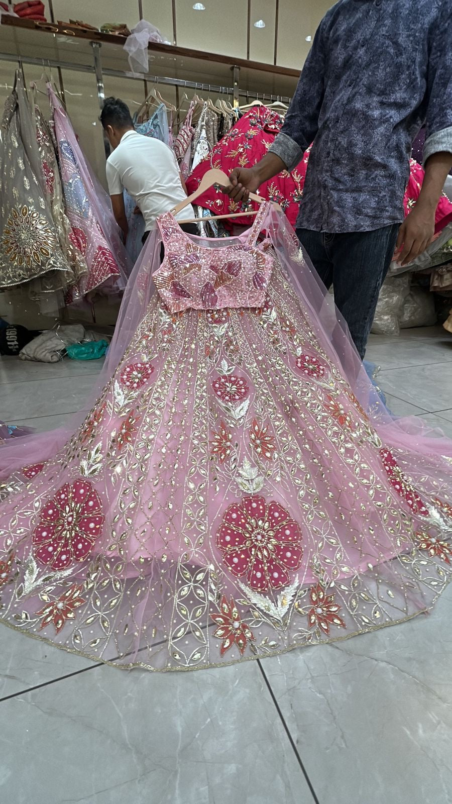 Baby Pink Designer Crop Top Lehenga