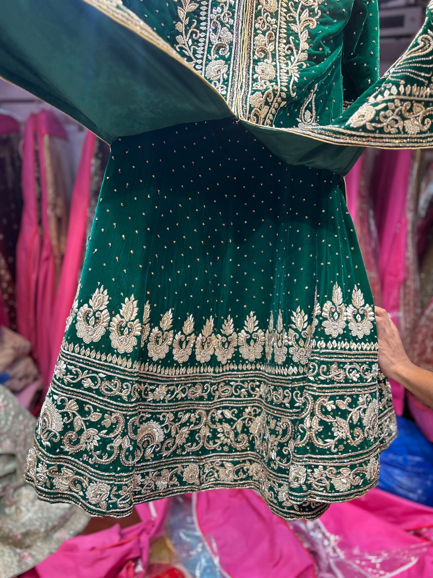 Awesome green Handmade Zardozi Dabka peplum dress