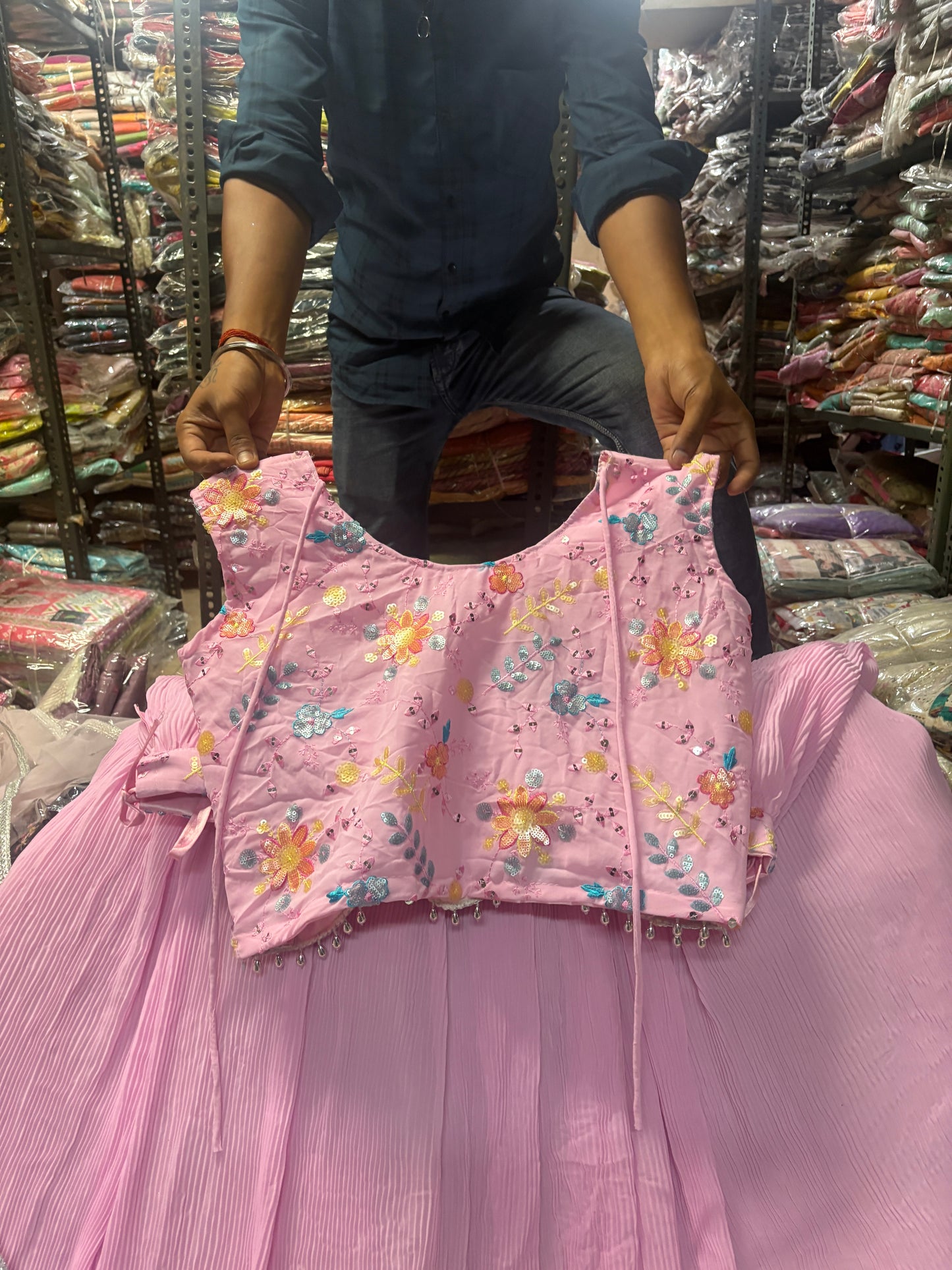 Eye catching pink crop top Lehenga