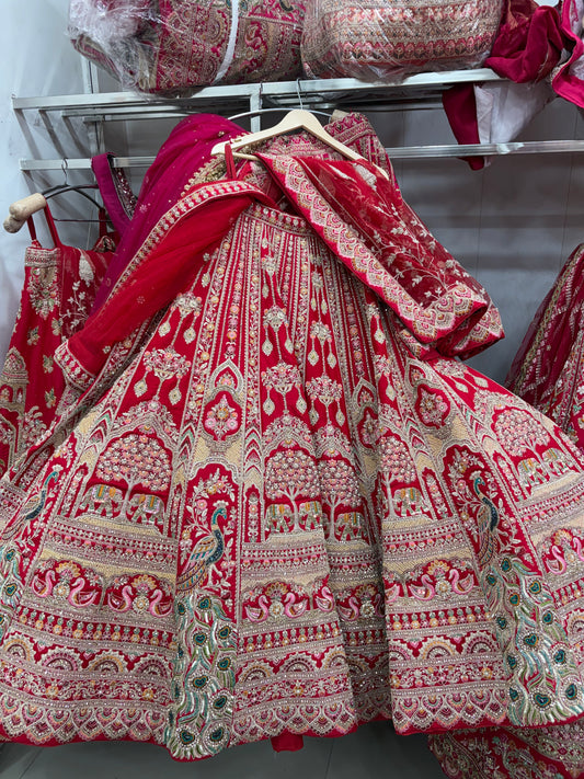 Red peacock Bridal Lehenga