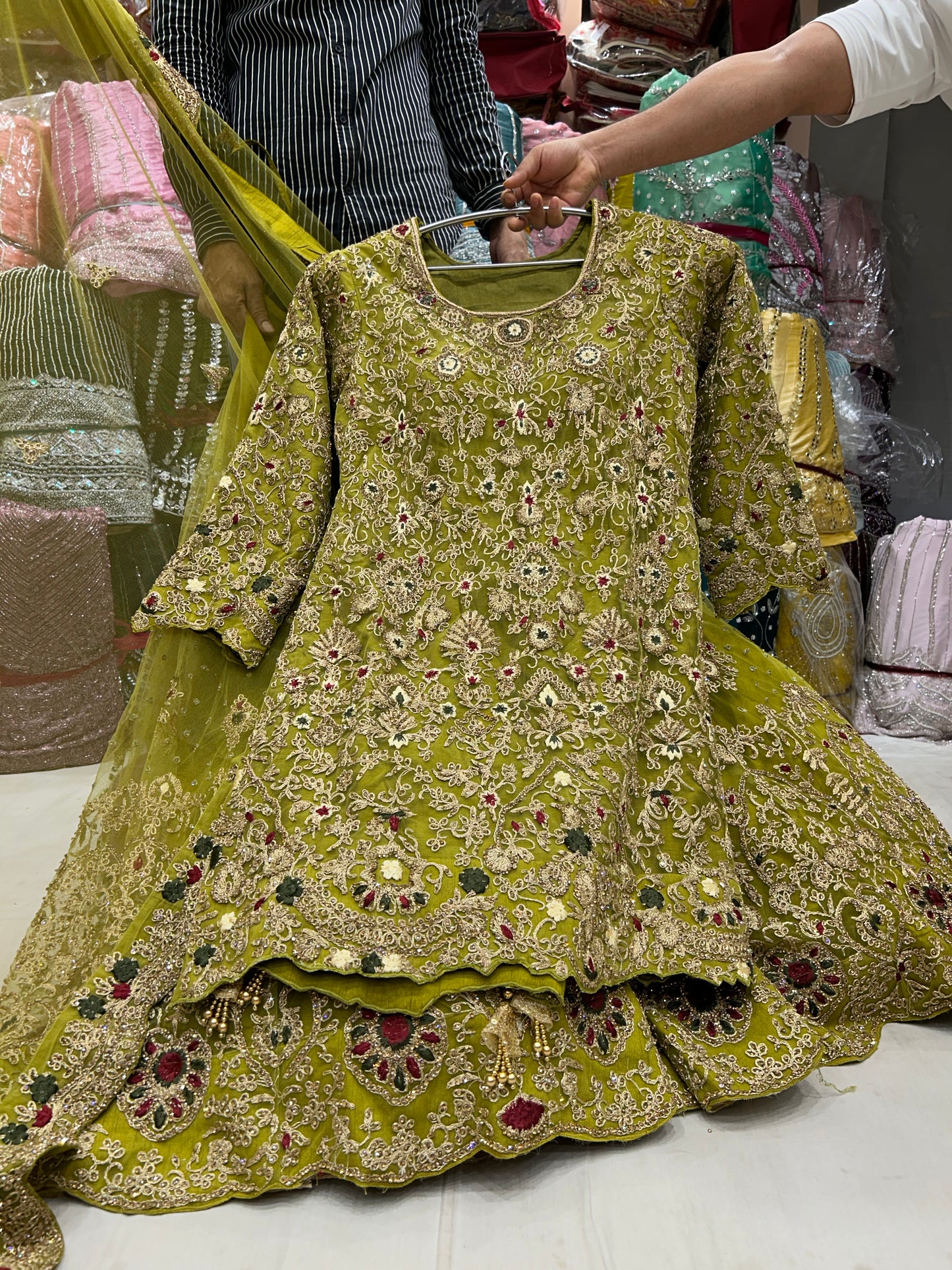 Green Peplum long Dress Farshi Gaharara