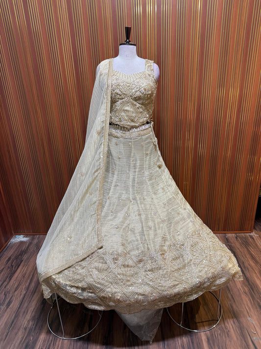 Golden pink blue Crop top Lehenga