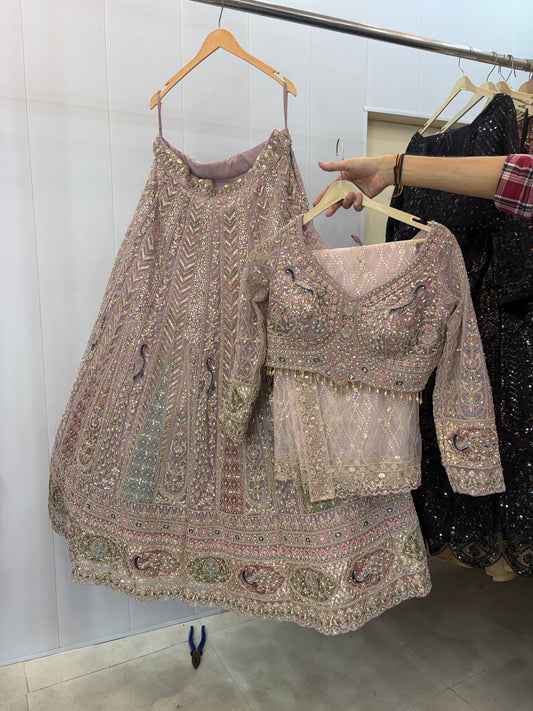 Awesome Lavender pink peacock crop top Lehenga
