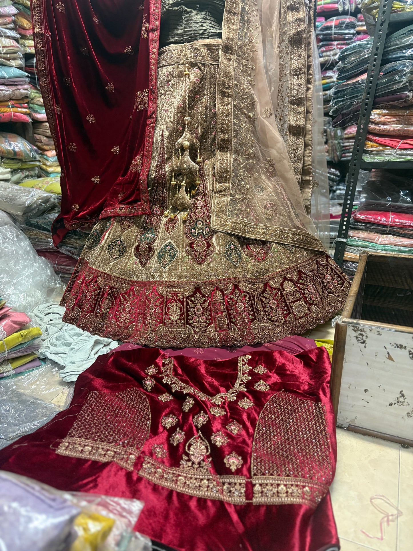 Fabulous chiku maroon bridal Lehenga