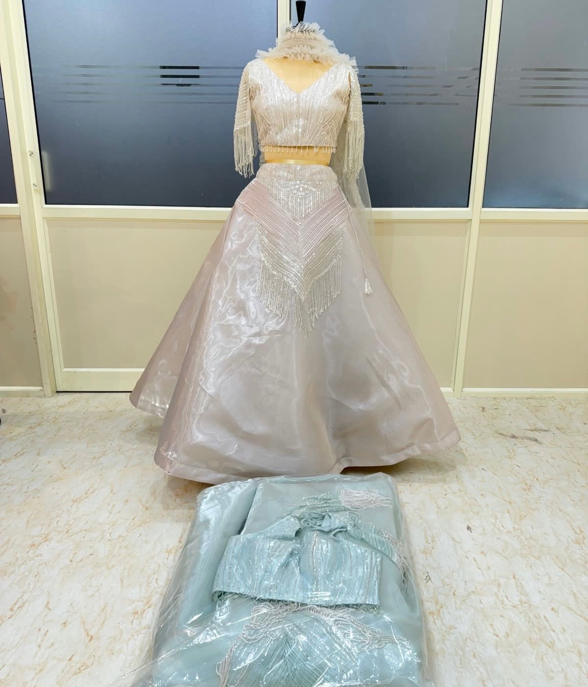 Light lavender light blue gown lehenga