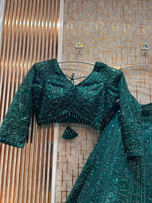 Green On Green Monotone Crop Top Lehenga