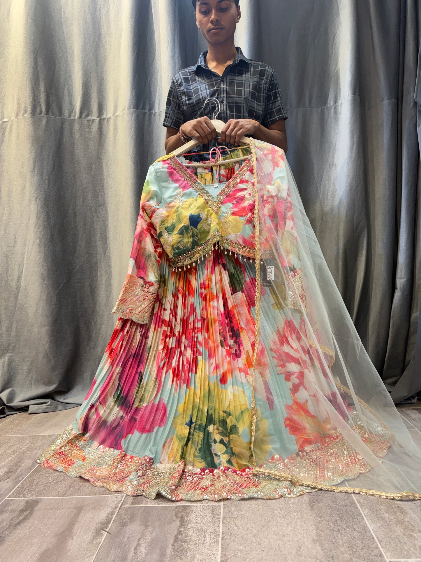 Pretty multicolour crop top Lehenga