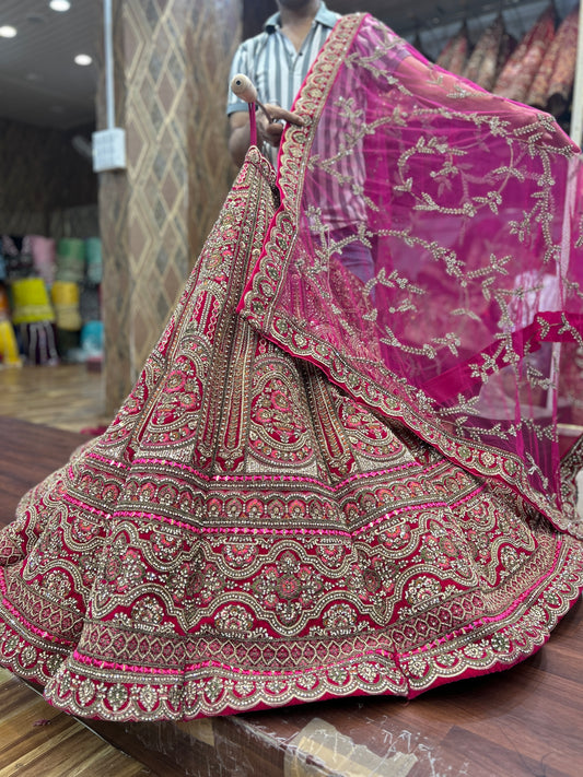Glamorous maroon handmade ball bridal lehenga