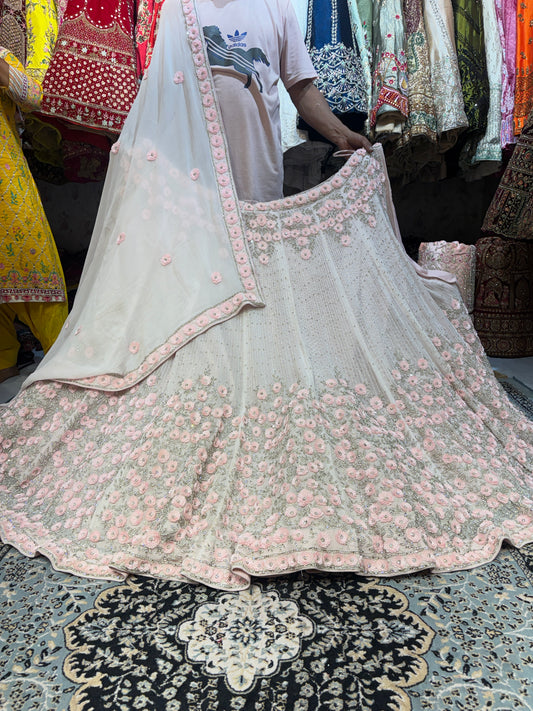 Tremendous White baby pink handwork Lehenga