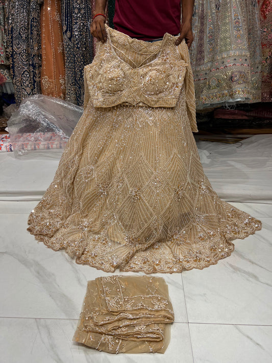 Mustard Brown Crop Top Lehenga