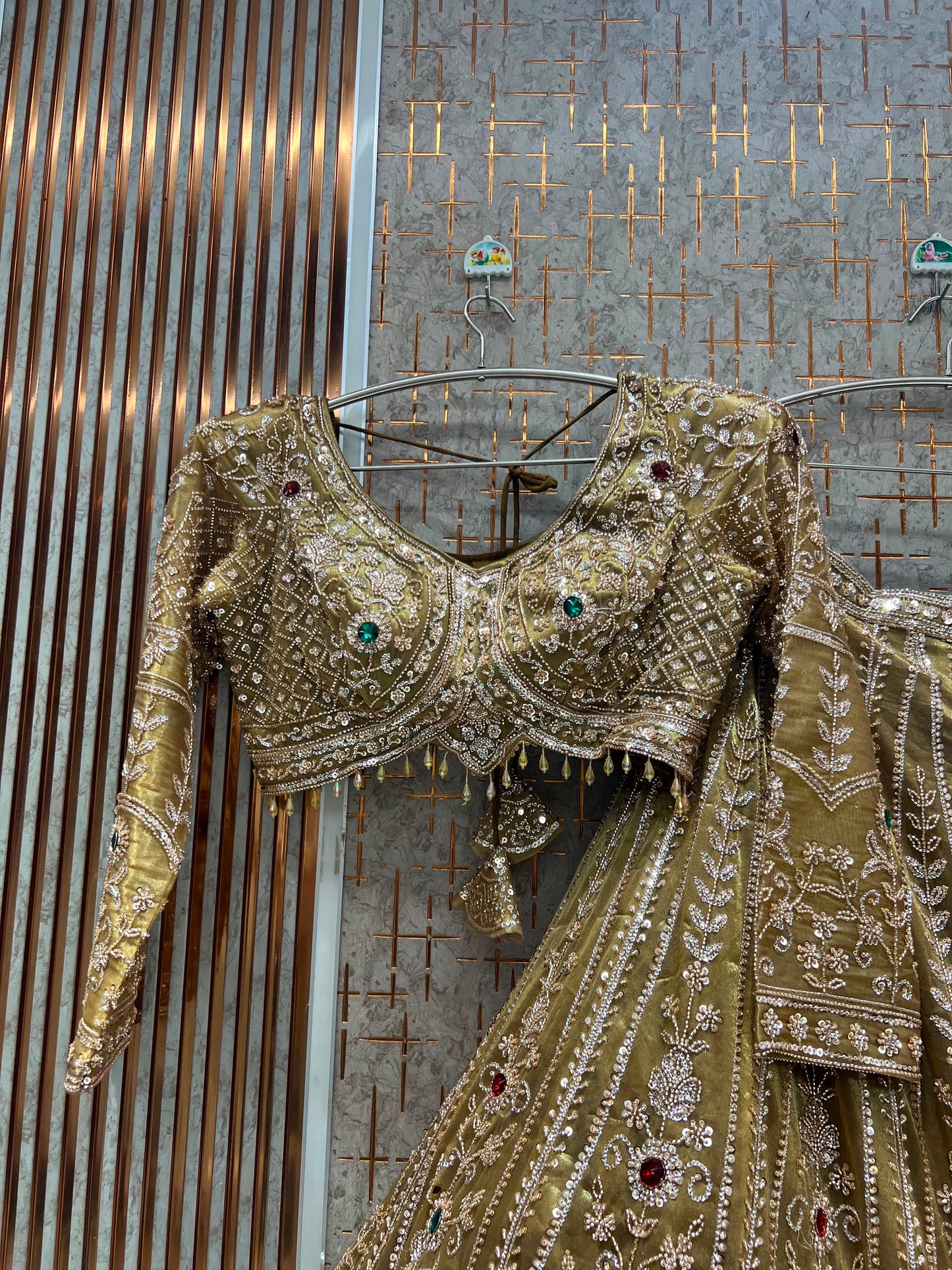 Green crop top lehenga