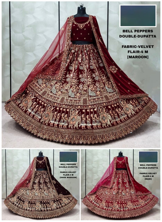 Dark Maroon rani pink Doli Barat Double Dupatta Bridal Lehenga