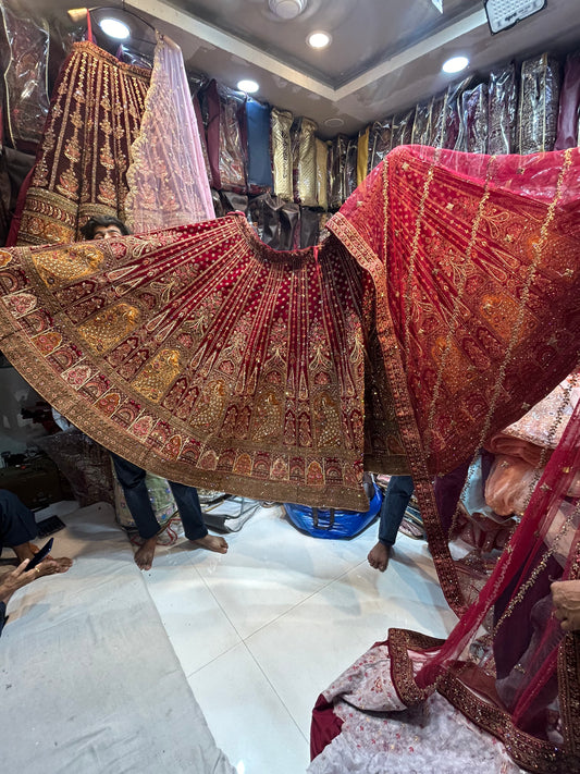 Red bridal sequence dupatta Lehenga