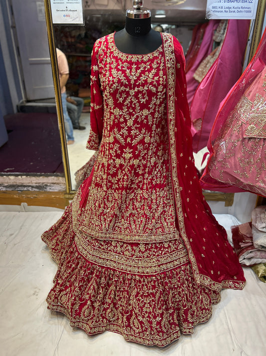 Something different red Peplum long Dress Farshi Gaharara Bridal Dress Muslim Special