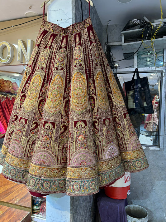 Astonishing mustard maroon Lehenga