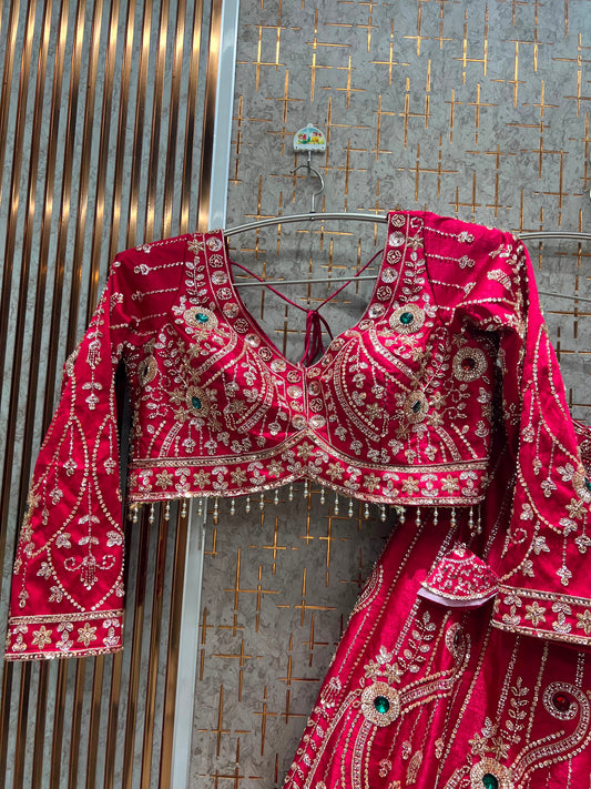 Pink jewellery theme crop Top Lehenga