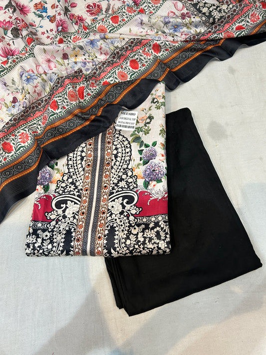 Black & white designer Unstitched suit ( free size )