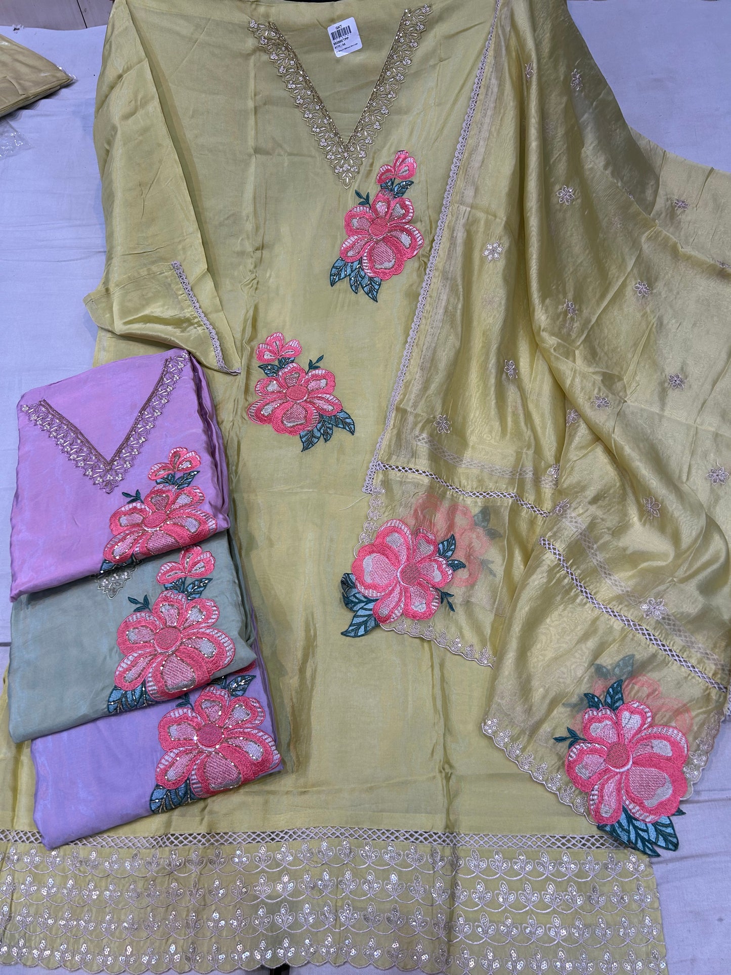 Amazing pista green unstitched salwar suit dress material(free size)