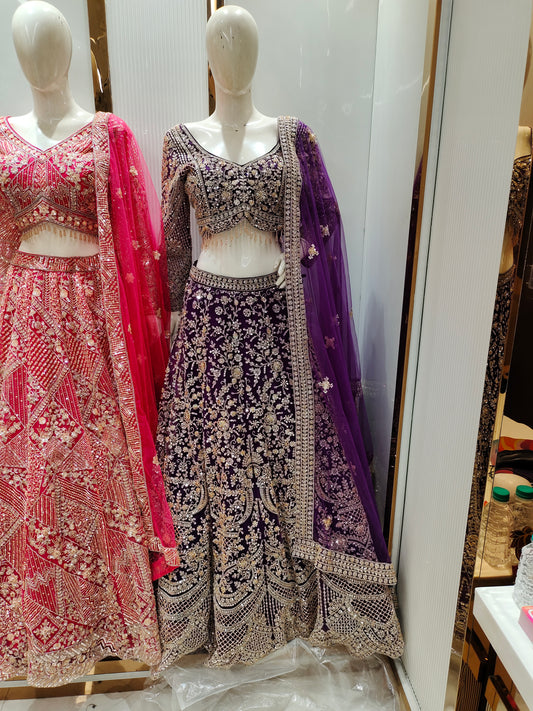 Attractive purple Floral Crop top Lehenga
