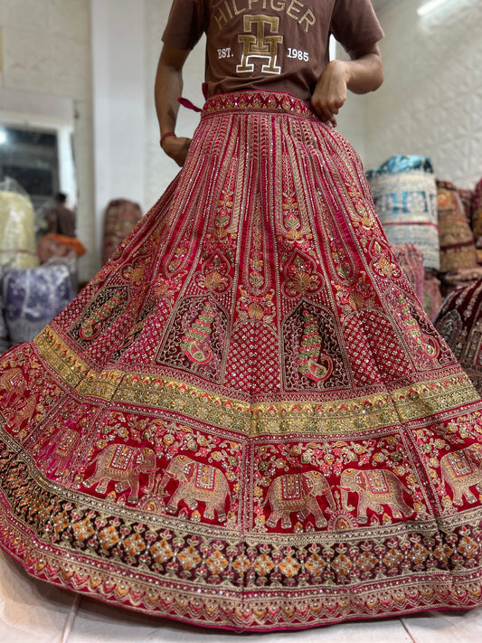 مهيب Gajraj Pink Peacock Elephant Bridal Lehenga