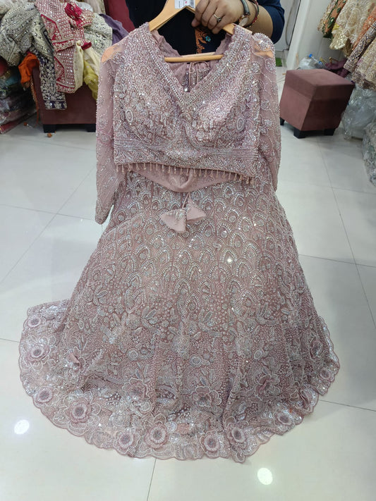 White silver fish cut Crop Top Lehenga