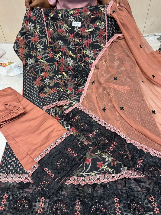 Black Girlish Unstitched Suit