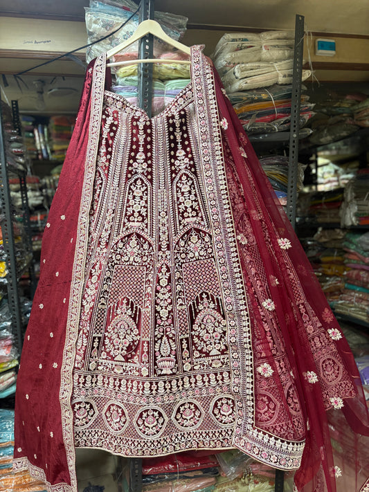 Stunning maroon double duptta bridal Lehenga