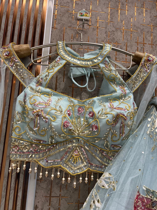 Sky Blue Pdp Crop Top Lehenga