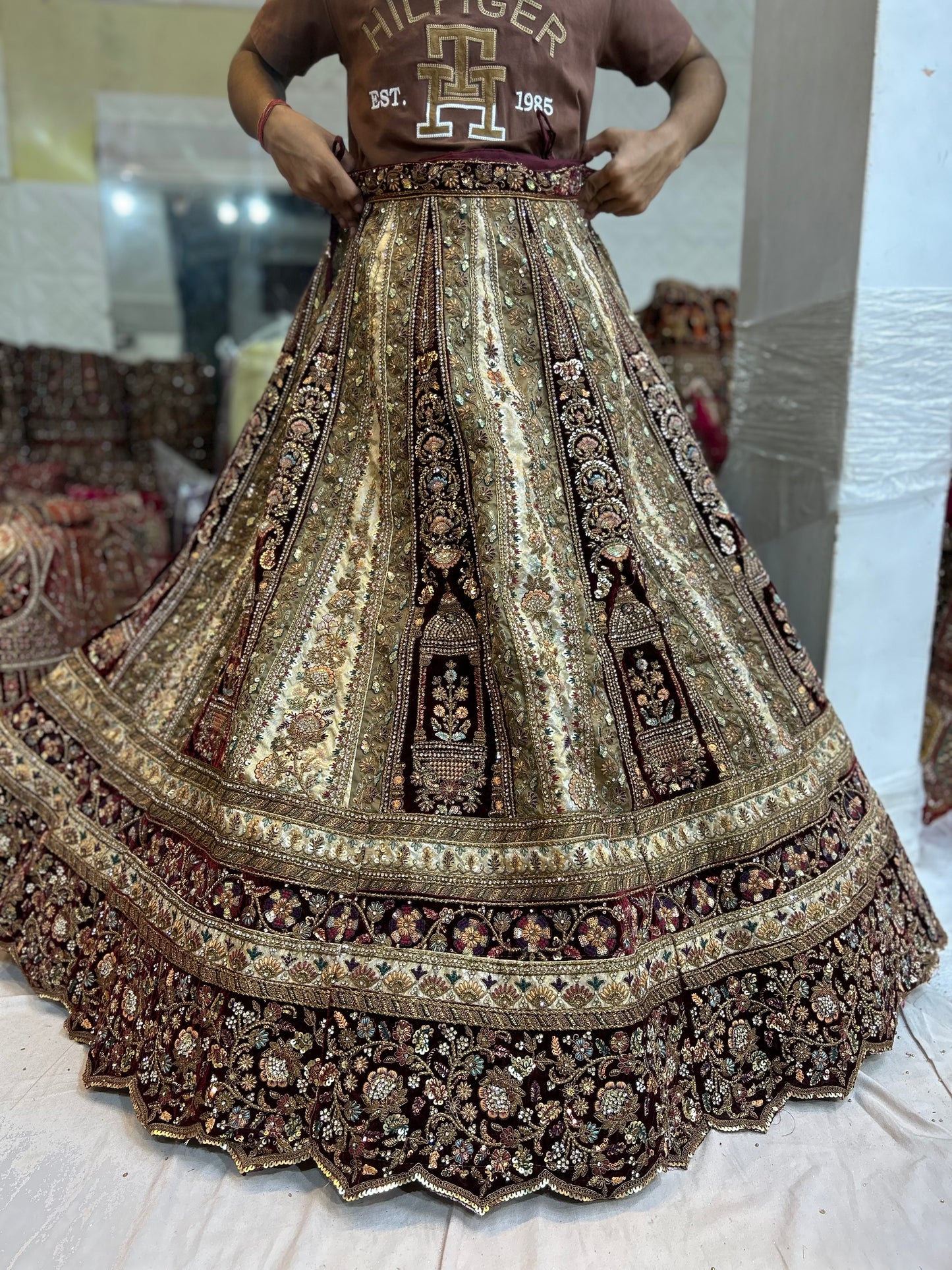 Heavy maroon ivory bridal lehenga