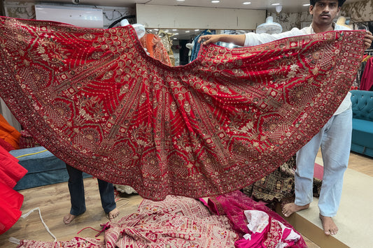 Hot Red Peacock Bridal Lehenga
