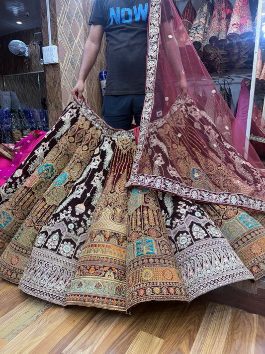 Pretty multicolour multikali peacock bridal Lehenga
