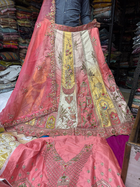 Majestic pink White yellow multicolour Lehenga