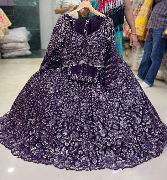 Navy Blue Crop Top Lehenga