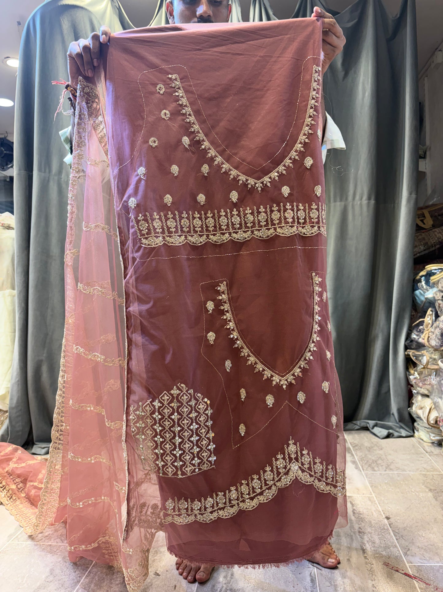Brown peach pink Lehenga