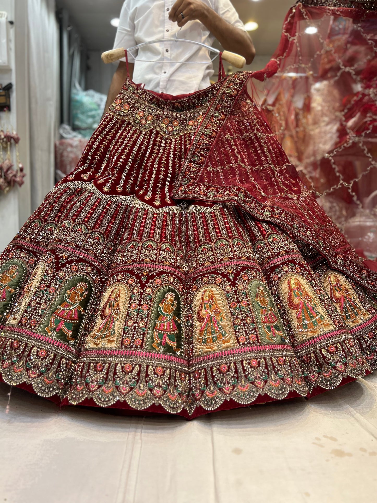 Figure Ball Pattern maroon doli barat lehenga - Shopping World