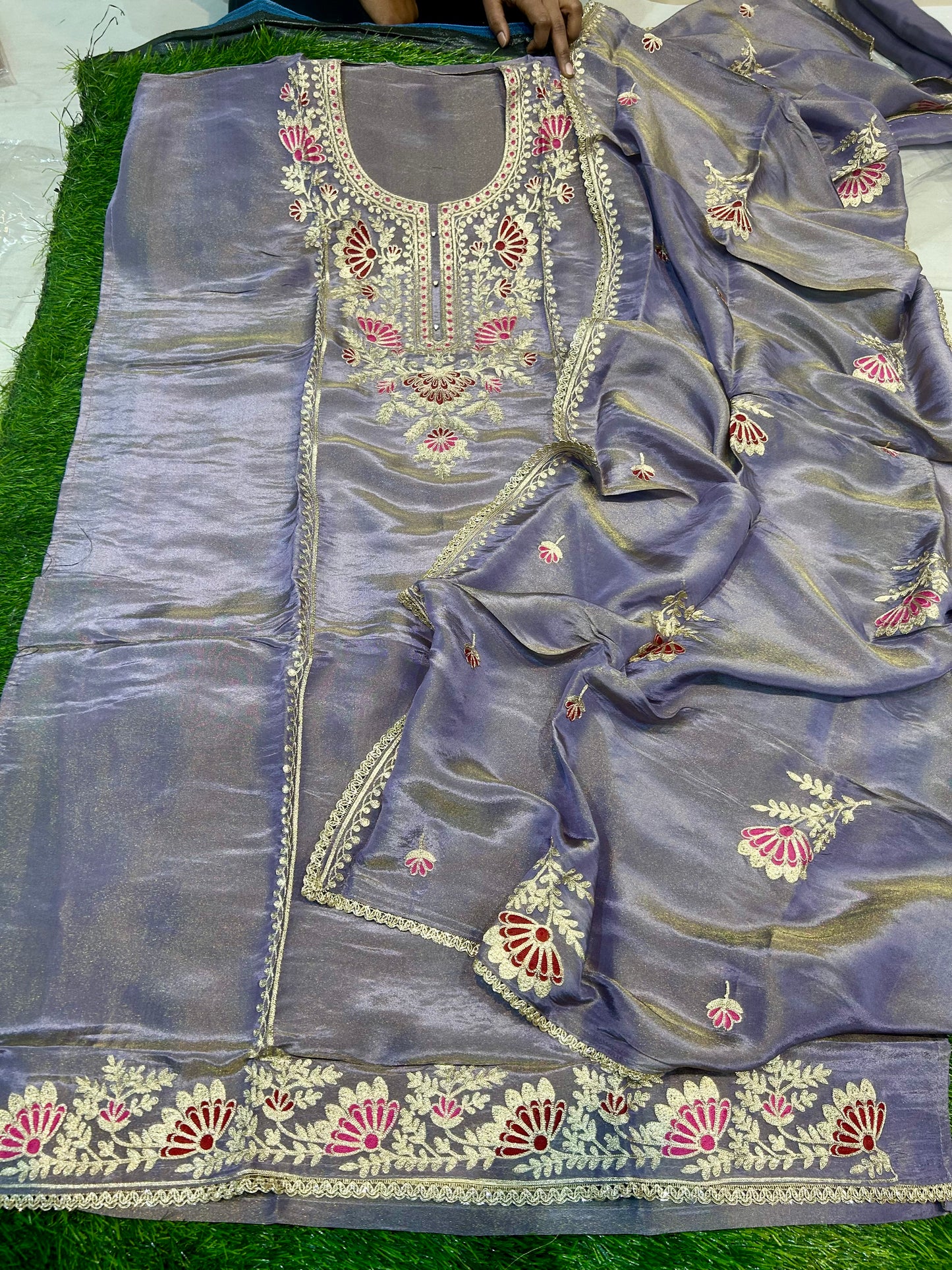 Engaging purple grey Unstitched suit ( free size )