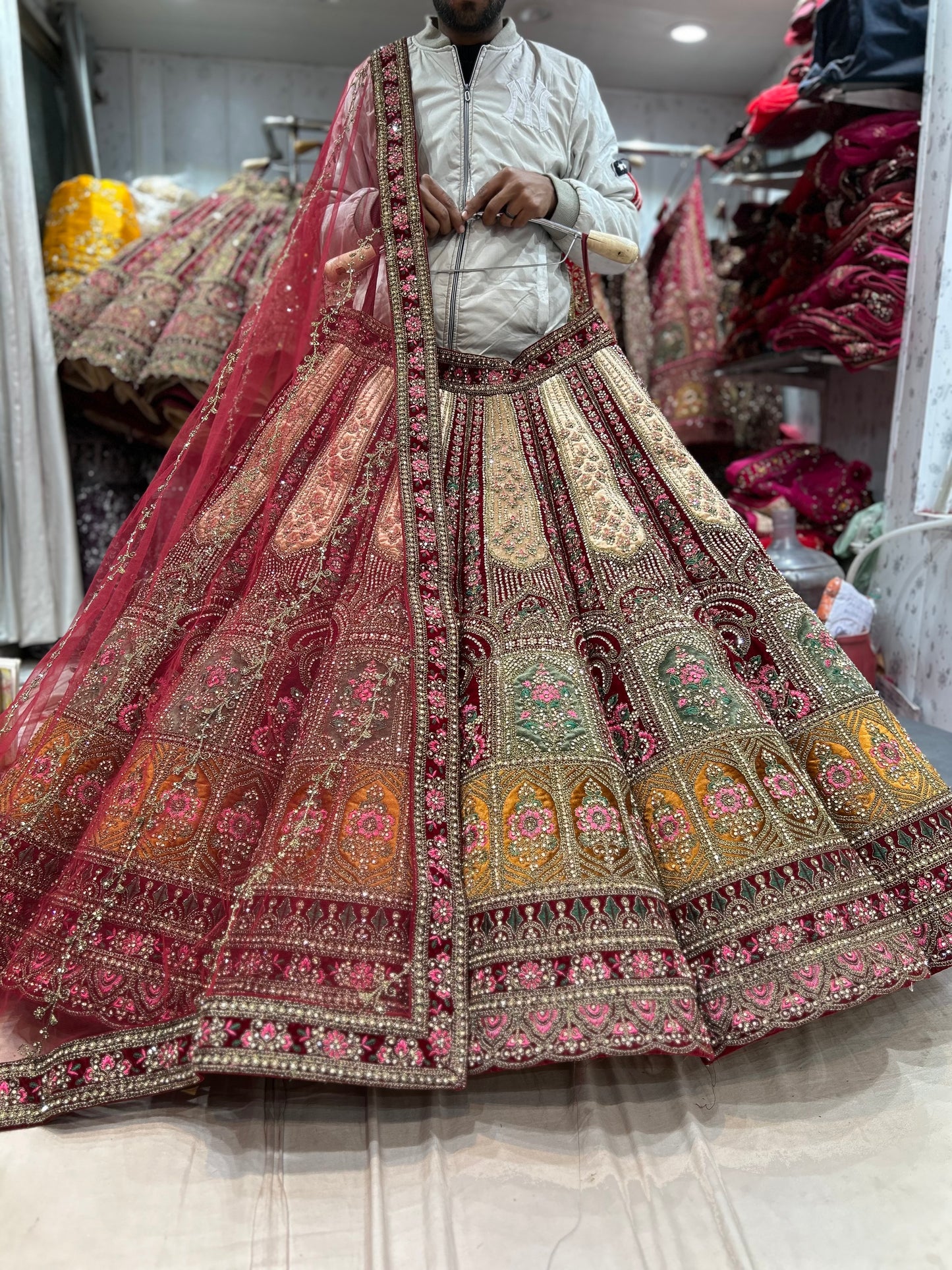 Decent maroon ball bridal huge flare lehenga