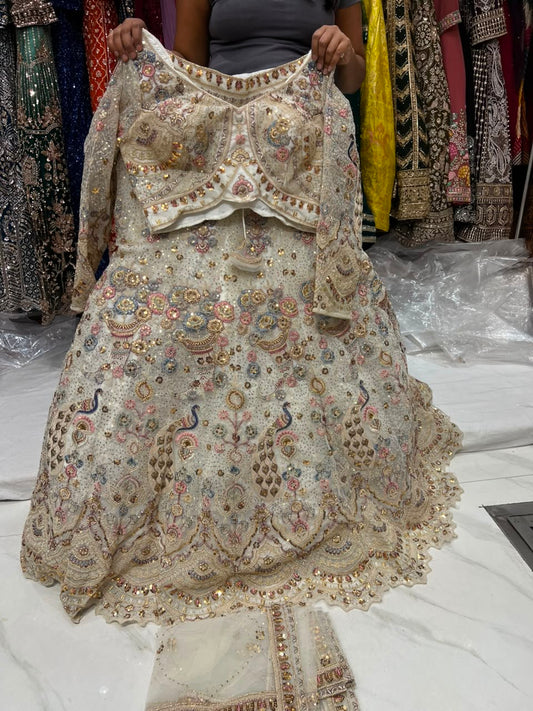 Baby Pink Peacock Crop Top Lehenga