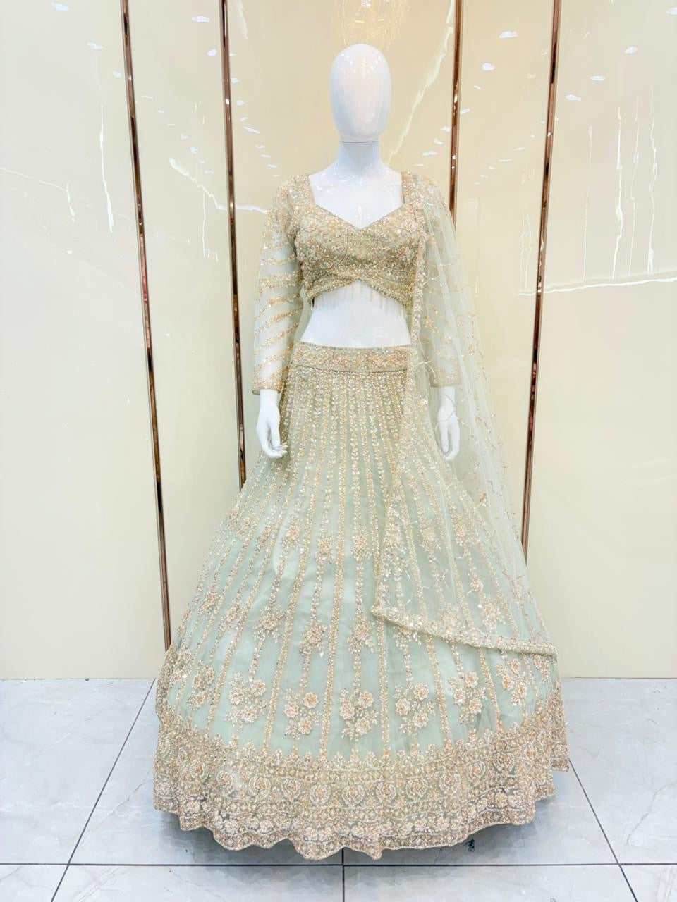 Green crop top Lehenga