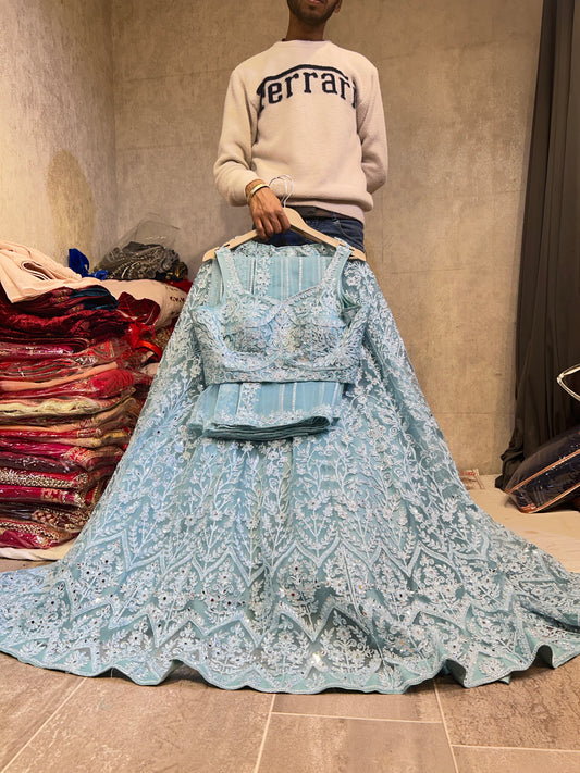 Glamorous blue crop top lehenga