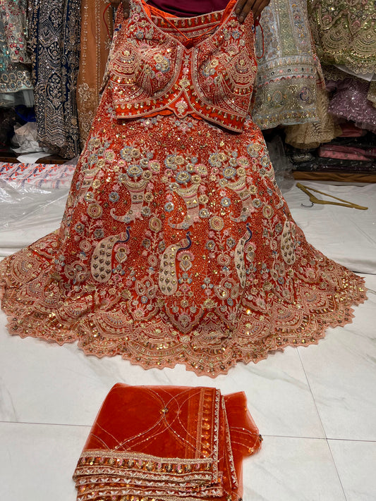 Pista Green Peacock Crop Top Lehenga (Copy)