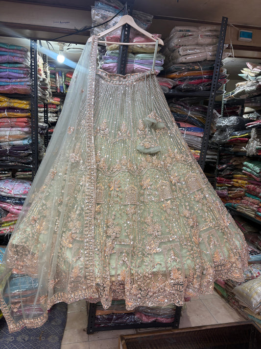 16 kali Engaging pista green crop top Lehenga