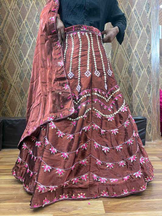 Eye catching pdp brown peach pearl Lehenga