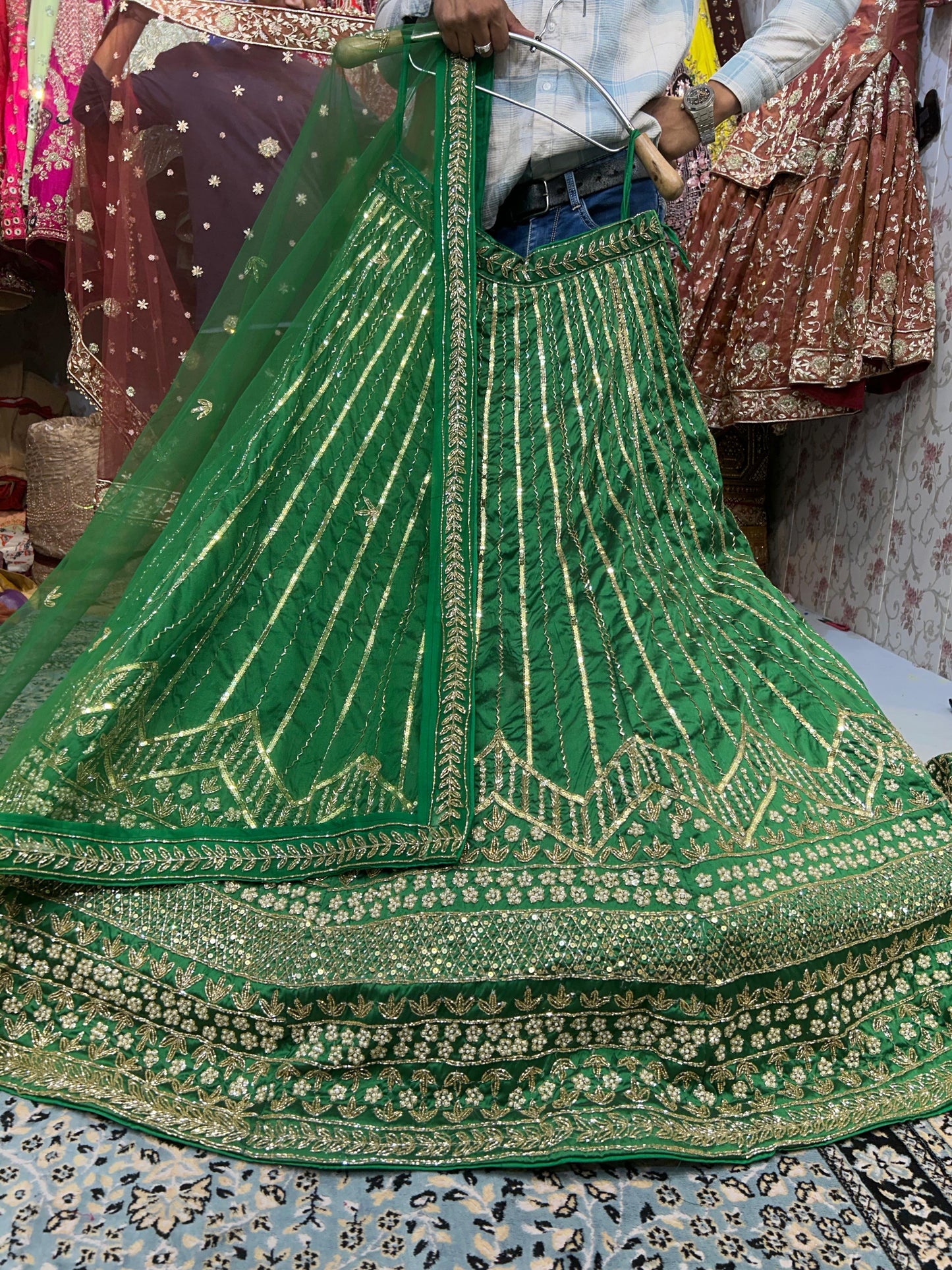 Fabulous green sequence handwork lehenga