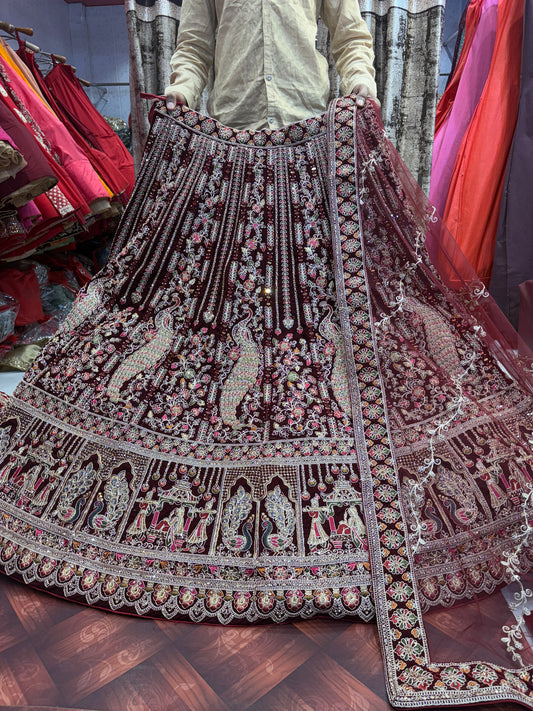 Fabulous maroon peacock bridal Lehenga