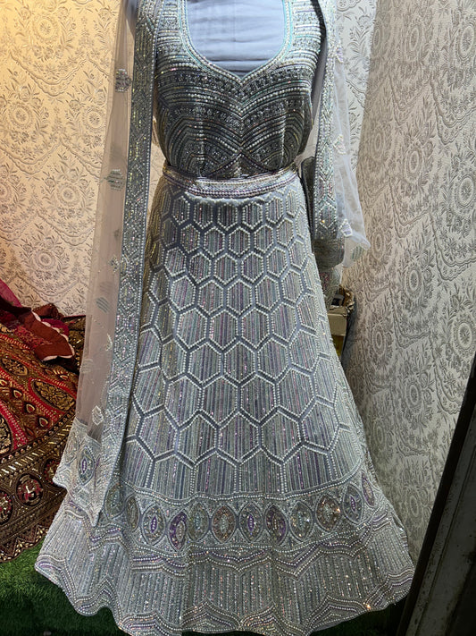 Designer lavender lilac pearl lehenga