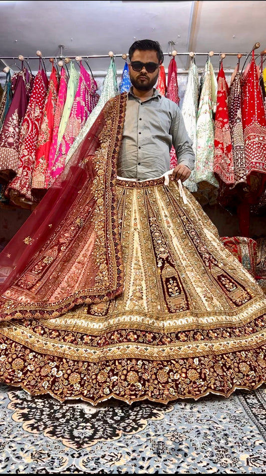 Heavy Marwar Heavy maroon mustard ivory white Designer bridal lehenga