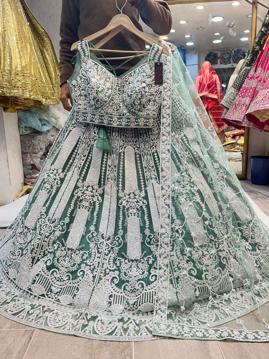 Fantastic silver green crop top Lehenga