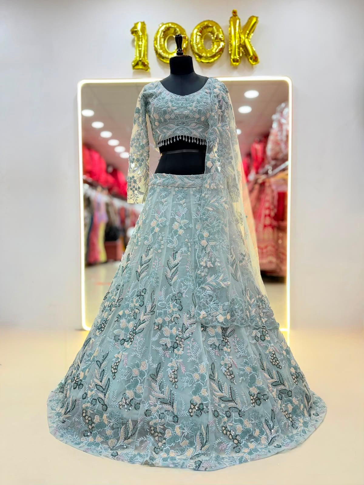 Sky Blue Pdp Crop Top Lehenga